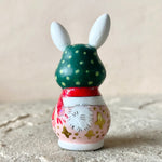 2” White Bunny with Baby: Green Cap