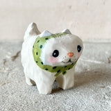 1.25” Cat with Green Bonnet (White Fluffy)