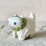 1.25” Cat with Green Bonnet (White Fluffy)