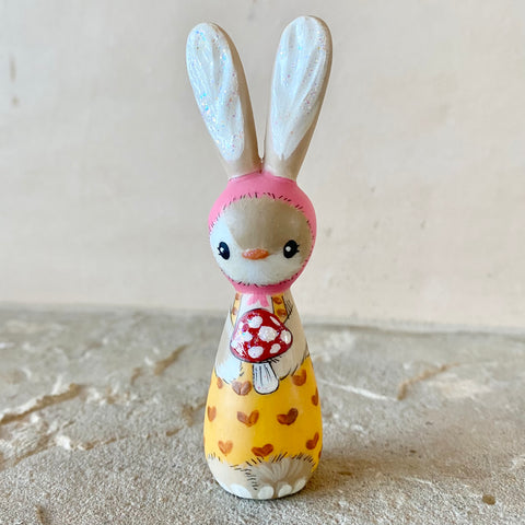 3.5” Bunny with Red Mushroom (Yellow Heart/Pink)