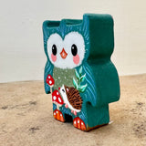 2” Owl Friend with Hedgehog (Teal)