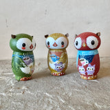 3” Winter Friend: Owl with Cocoa and Chick (Green)