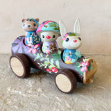 Set of 4: Forest Friends with Log Truck (Mushroom, Bear, Bunny)
