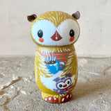 3” Winter Friend: Owl with Cocoa and Chick (Saffron)