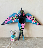 Set of 2: 3” Mouse Rider with 8” Bird (Raven)