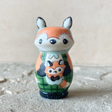 2” Fox with Baby (Green Plaid/Sky Blue)