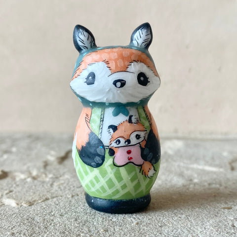 2” Fox with Baby (Green Diagonal/Blue Dot)