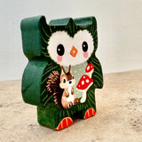 2” Owl Friend with Squirrel (Evergreen)