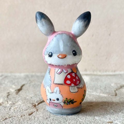 2.25” Bunny with Baby and Mushroom (Orange/Mauve)