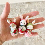 2” White Bunny with Baby: Green Cap