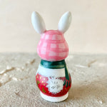 2” White Bunny with Babies: Pink Plaid Cap