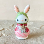 2” White Bunny with Baby: Green Cap