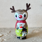 3” Winter Friend: Reindeer with Cocoa and Snowman (green)