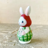 2” White Bunny with Baby: Red Cap