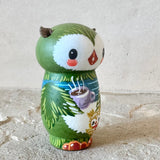 3” Winter Friend: Owl with Cocoa and Chick (Green)