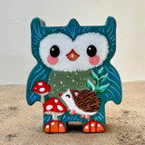 2” Owl Friend with Hedgehog (Teal)