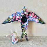 Set of 2: 3” Rabbit Rider with 8” Bird (Raven)