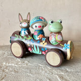 Set of 4: Forest Friends with Log Truck (Mushroom, Bunny, Frog)