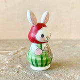 2” White Bunny with Baby: Red Cap