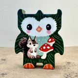 2” Owl Friend with Squirrel (Evergreen)