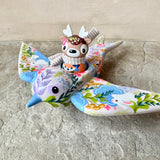 Set of 2: 3” Deer Rider with 8” Bird (Marshmallow)