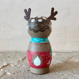 3” Winter Friend: Reindeer with Cocoa and Snowman (Red)
