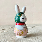 2” White Bunny with Baby: Green Cap