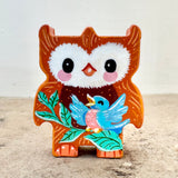 2” Owl Friend with Bluebird (Rust)