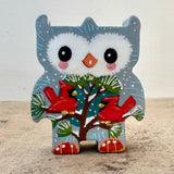 2” Owl Friend with Cardinals (Gray)