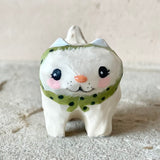 1.25” Cat with Green Bonnet (White Fluffy)