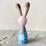 3.5” Bunny with Four Babies (Blue Gingham/Pink)