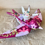 Set of 2: 3” Bunny Rider with 8” Bird (Dark Cherry)
