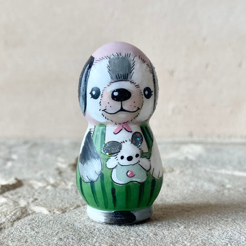 2” Dog with Baby (Green stripe/Lavender)