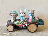 Set of 4: Forest Friends with Log Truck (Mushroom, Bear, Bunny)