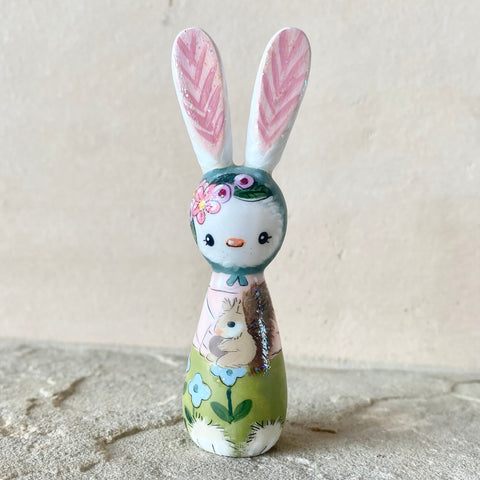 3.5” Bunny with Squirrel (Green/Blue)