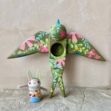 Set of 2: 3” Rabbit Rider with 8” Bird (Moss Green)