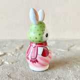 2” White Bunny with Baby: Green Cap