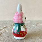 2” White Bunny with Babies: Pink Plaid Cap