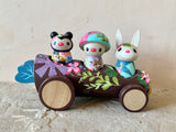 Set of 4: Forest Friends with Log Truck (Mushroom, Bee, Bunny)