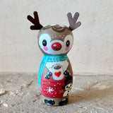 3” Winter Friend: Reindeer with Cocoa and Snowman (Red)