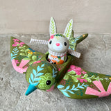 Set of 2: 3” Rabbit Rider with 8” Bird (Moss Green)
