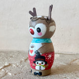 3” Winter Friend: Reindeer with Cocoa and Snowman (Red)