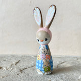 3.5” Bunny with Four Babies (Blue Gingham/Pink)