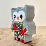 2” Owl Friend with Cardinals (Gray)