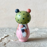 2” Cat with Baby (Pink Stripe/Green)