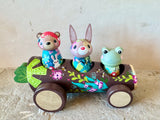 Set of 4: Forest Friends with Log Truck (Mushroom, Bunny, Frog)