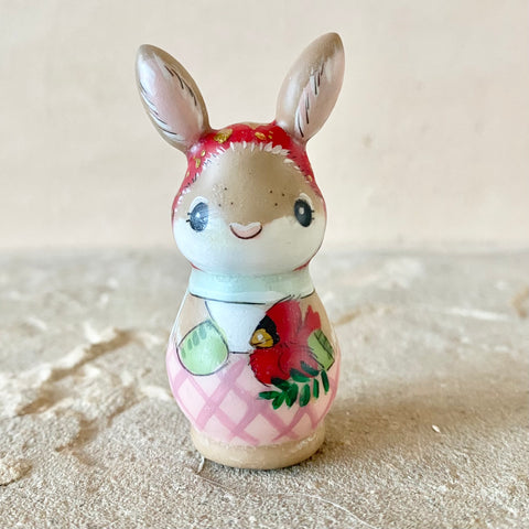 2” Brown Bunny with Cardinal: Red Cap