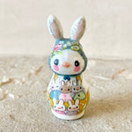 2.25” Bunny with 5 Babies (Steel Blue+Ochre)