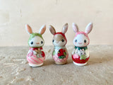 2” White Bunny with Baby: Green Cap