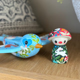 Set of 2: 3” Mushroom Rider with 8”Bird
